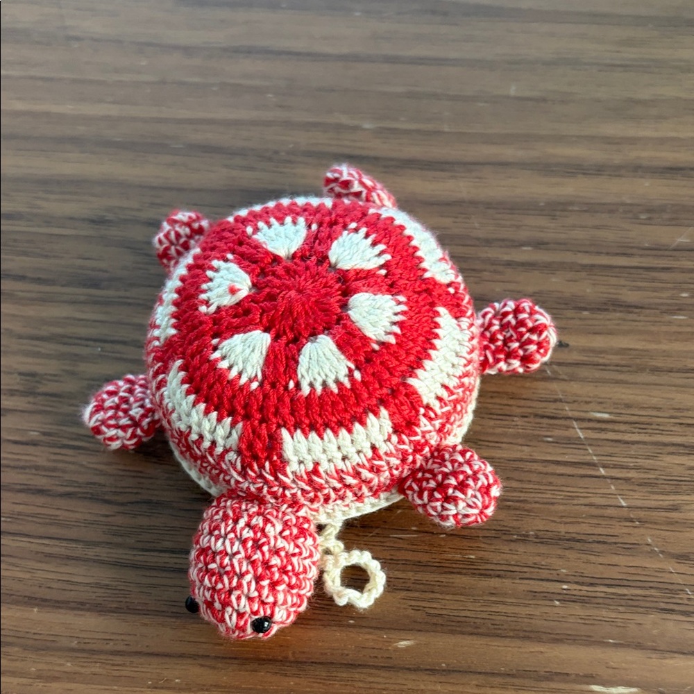 Handcrafted Red and White Turtle Measure Tape